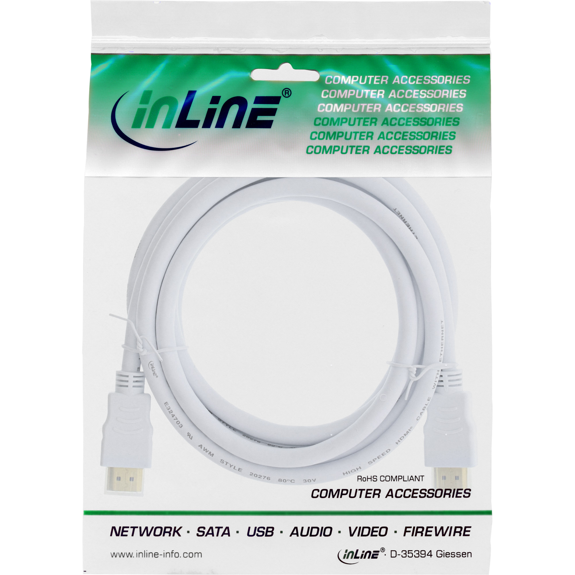 InLine HDMI-High Speed Kabel mit Eth. - Premium - ST  ST - weiß  gold - 2m