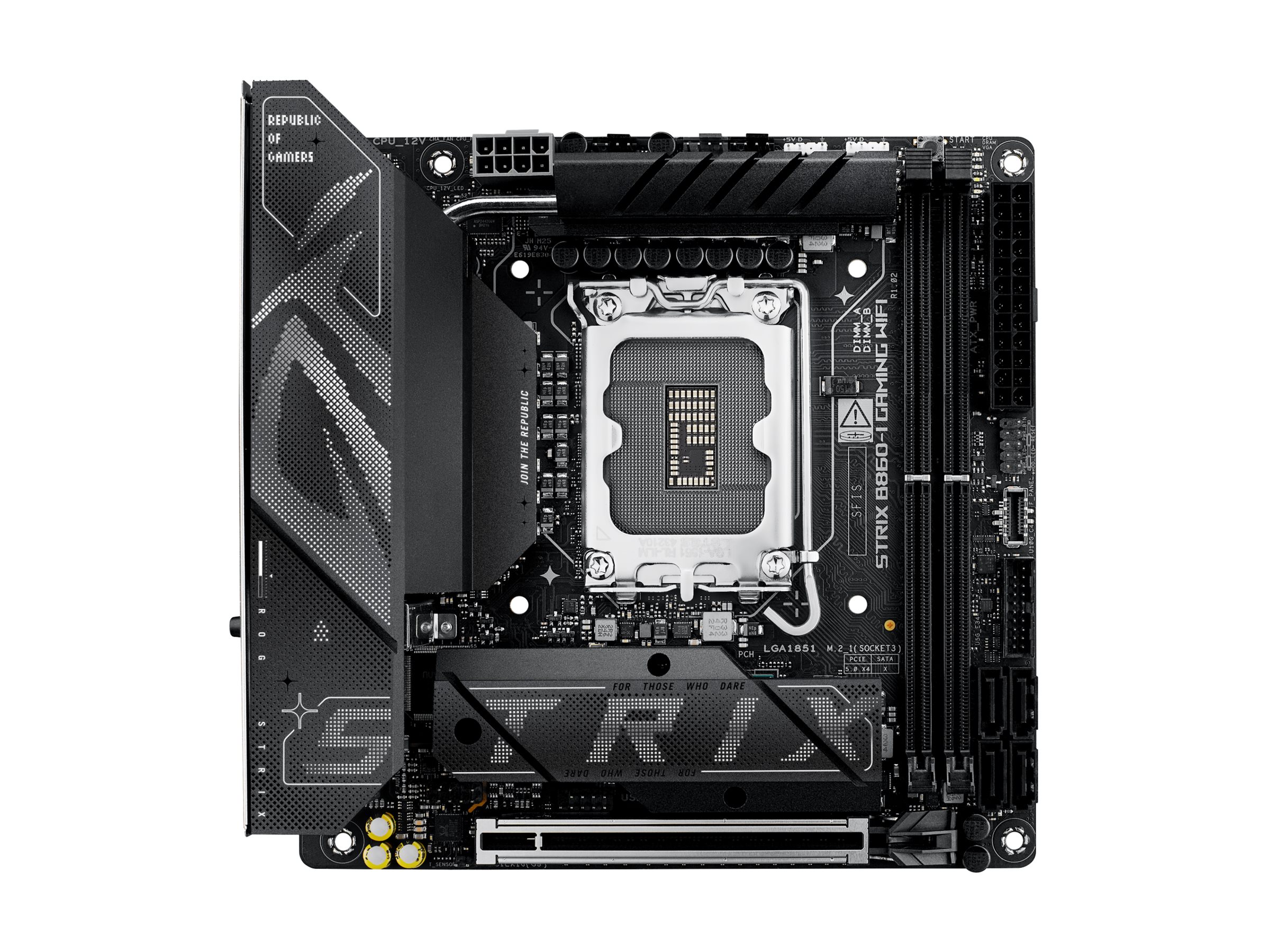 ASUS ROG STRIX B860-I GAMING WIFI - Motherboard - Mini-ITX - LGA1851 Sockel - B860 Chipsatz - USB4, USB 3.2 Gen 2, USB-C 3.2 Gen 2x2, USB 3.2 Gen 1 - Wi-Fi 7, 2.5 Gigabit LAN, Bluetooth - Onboard-Grafik (CPU erforderlich)