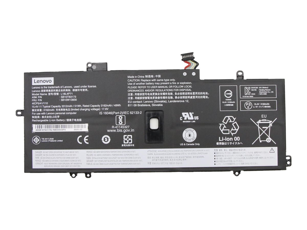 Lenovo LG - Laptop-Batterie - Lithium-Ionen - 4 Zellen - 3312 mAh - 51 Wh - FRU - für ThinkPad X1 Carbon (7th Gen), Ansicht 2