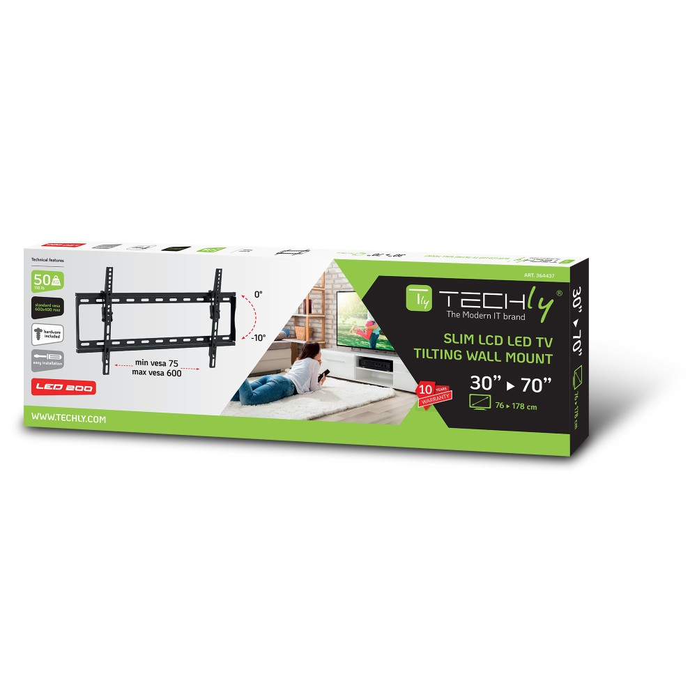 Techly ICA-PLB 261L - 76,2 cm (30) - 177,8 cm (70) - 200 x 200 mm - 600 x 400 mm - -10 - 0° - Schwarz, Ansicht 3