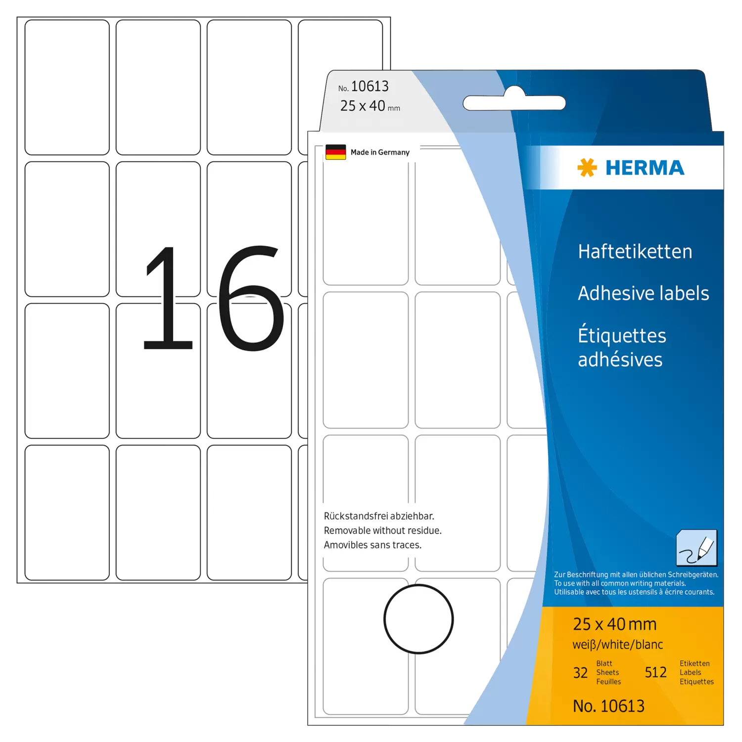HERMA Movables - Papier - selbstklebend - weiß - 25 x 40 mm 512 Etikett(en) (32 Bogen x 16), Ansicht 2