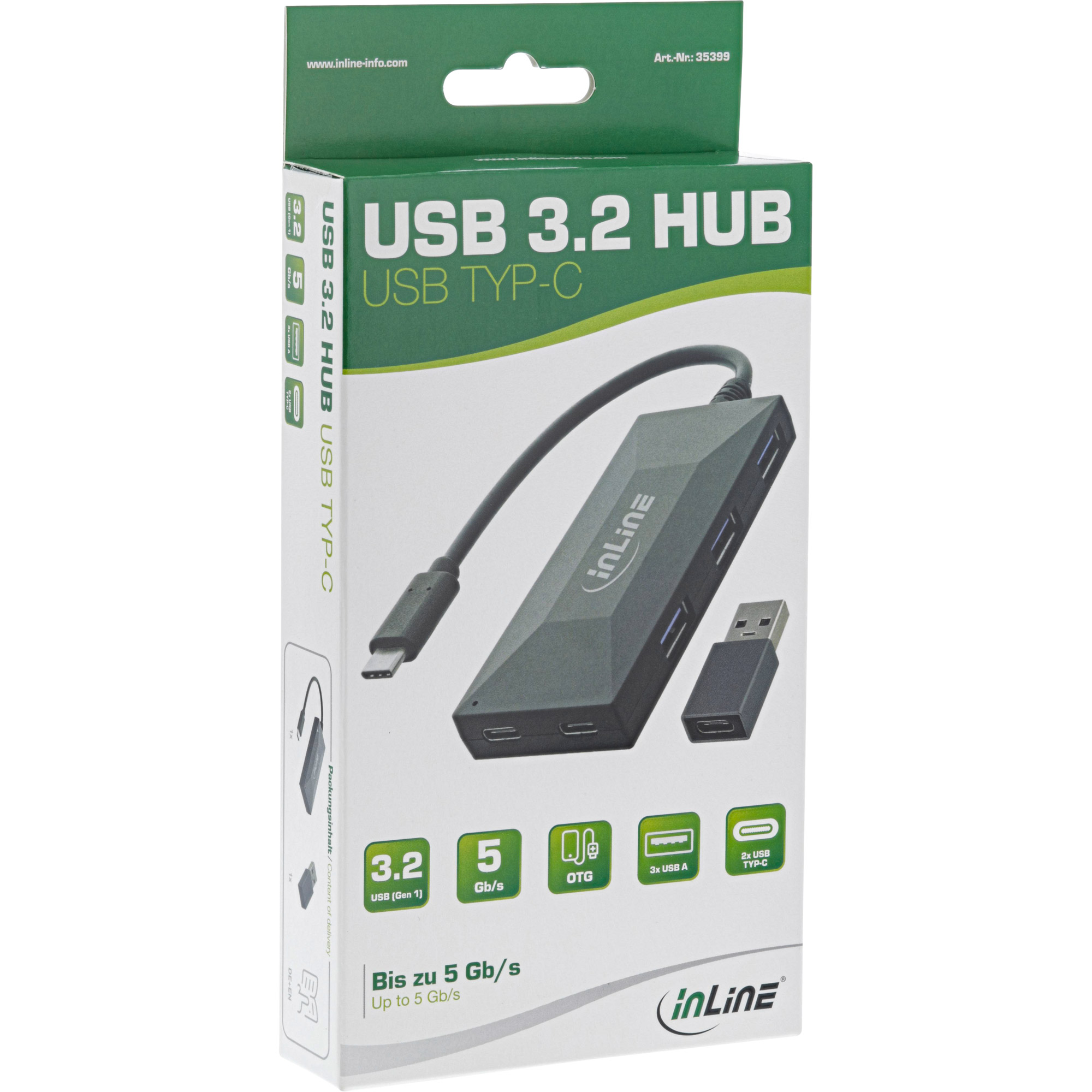 InLine USB 3.2 Gen.1 Hub - USB-C zu 2 Port USB-C und 3 Port USB-A - ohne PSU, Ansicht 3