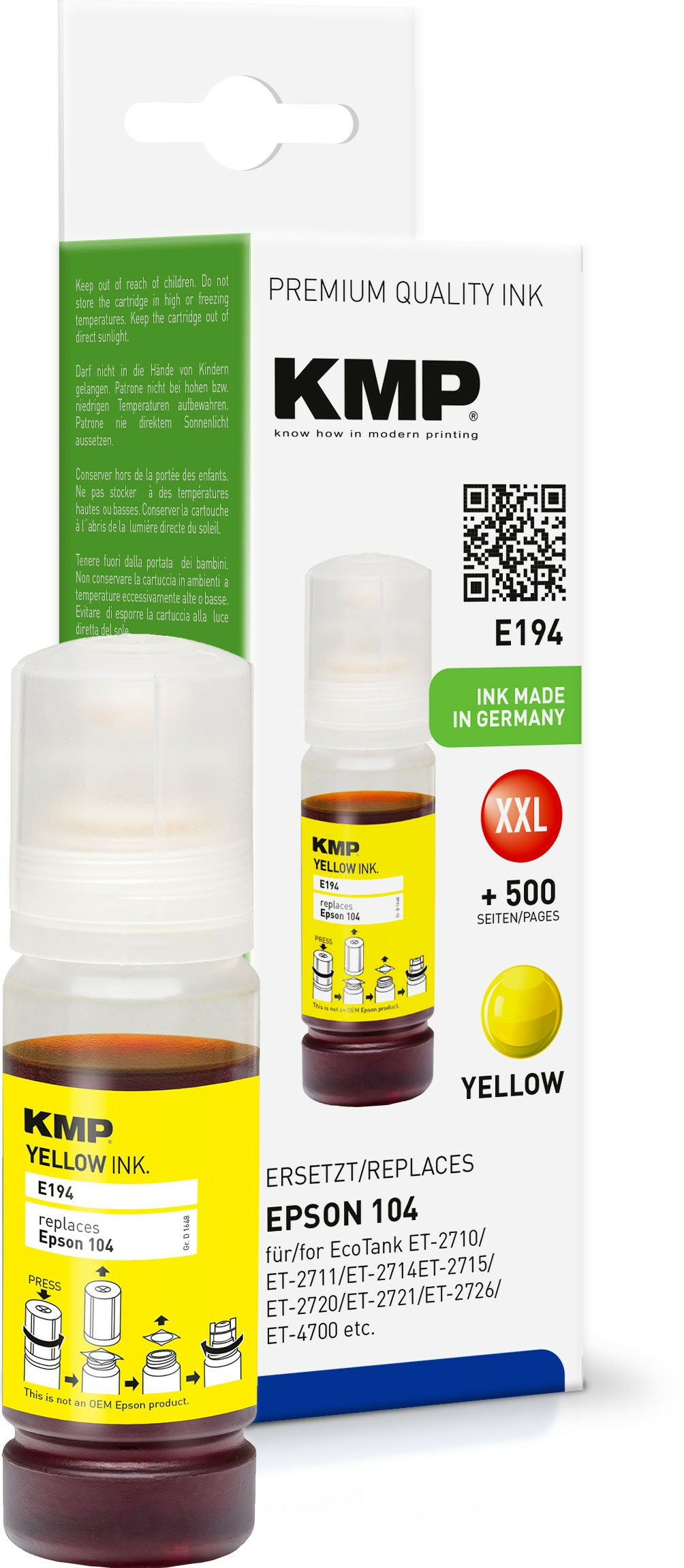 KMP E194 - 70 ml - Gelb - kompatibel - Tintenpatrone (Alternative zu: Epson C13T00P440), Ansicht 3