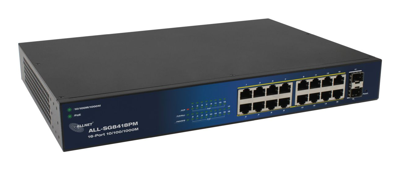ALLNET Switch smart managed Layer2• 18x GbE• PoE Budget 240W• 16x at - Switch - 1 Gbps, Ansicht 3