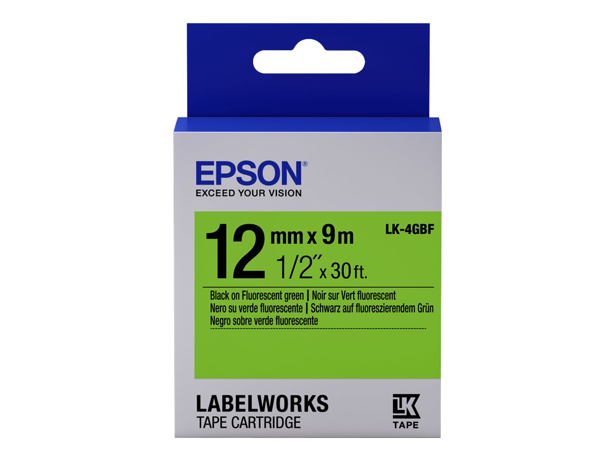 Epson LabelWorks LK-4GBF - Schwarz auf Grün - Rolle (1,2 cm x 9 m) 1 Kassette(n) Etikettenband - für LabelWorks LW-1000, 300, 400, 600, 700, 900, K400, Z5000, Z5010, Z700, Z710, Z900