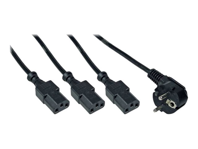 InLine Y-Power Cable Version 1 - Netz-Splitter - CEE 7/7 (M) gewinkelt zu IEC 60320 C13 - 5 m - gewinkelt - Schwarz