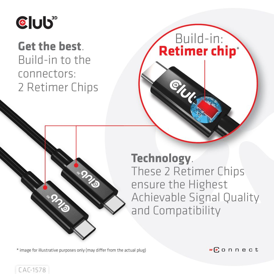 Club 3D USB-Kabel - 24 pin USB-C (M) zu 24 pin USB-C (M) - USB4 Gen3x2 - 48 V - 5 A - 2 m - Support von 8K 60 Hz, Ansicht 4