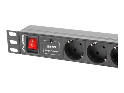 Lanberg PDU-07F-0200-IEC-BK - 1U - Horizontal - Schwarz - 7 AC-Ausgänge - Typ F - C14-Koppler, Ansicht 4