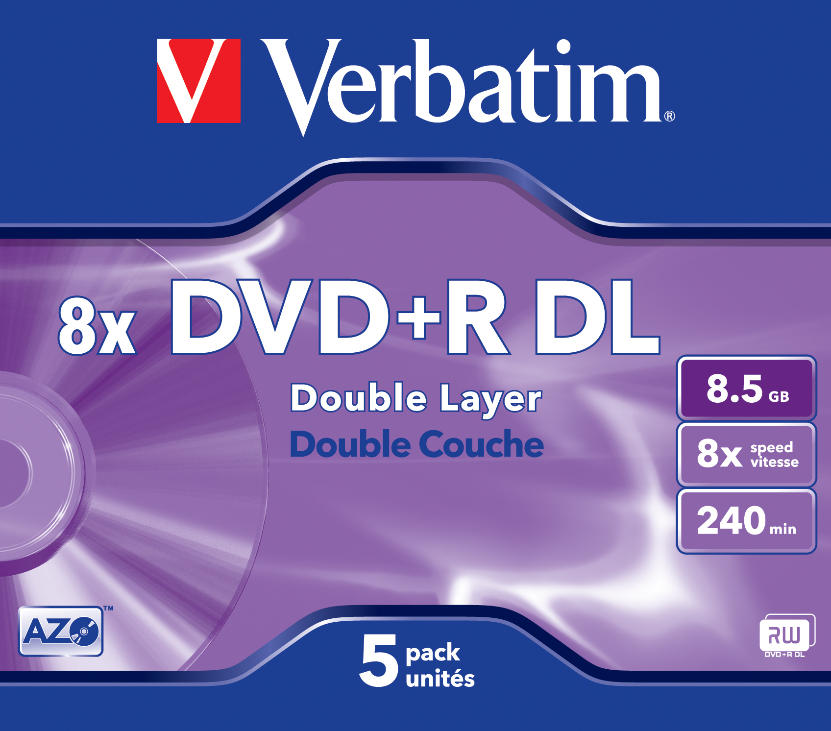 Verbatim 5 x DVD+R DL - 8.5 GB (240 Min.) 8x - mattsilber - Jewel Case (Schachtel), Ansicht 3