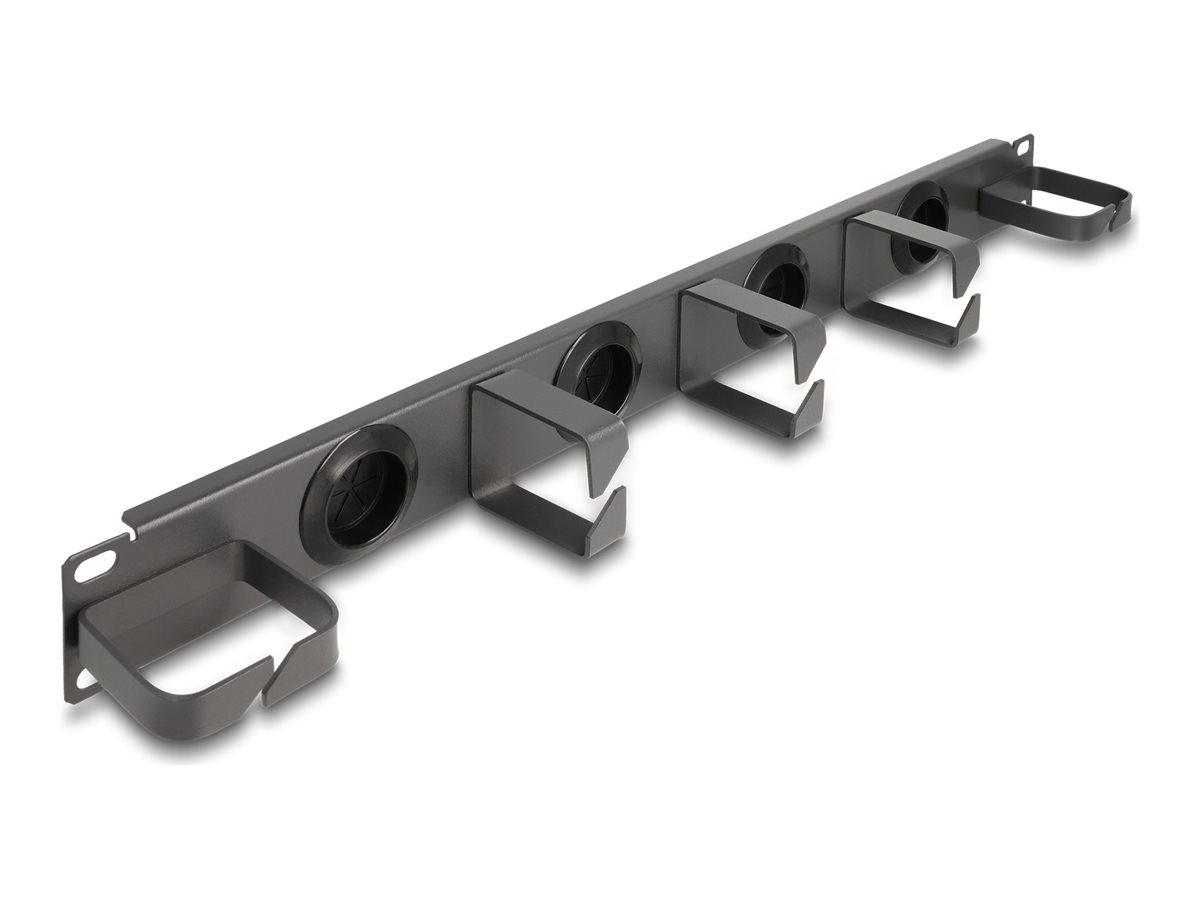 Delock Verlegetafel für Rack-Kabelmanagement - 4 Gummikabeldurchführungen 5 Metallhaken - Dunkelgrau - 1U - 48.3 cm (19)
