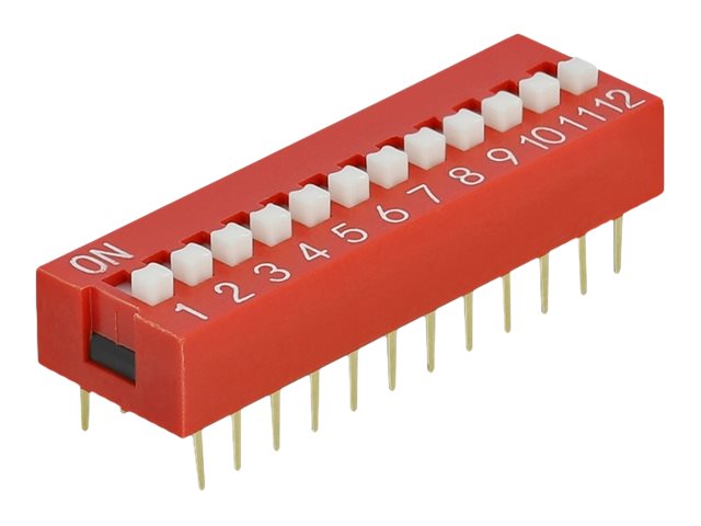 Delock DIP sliding switch 12-digit 2.54 mm pitch THT vertical - DIP-Schalter - Rot (Packung mit 10)
