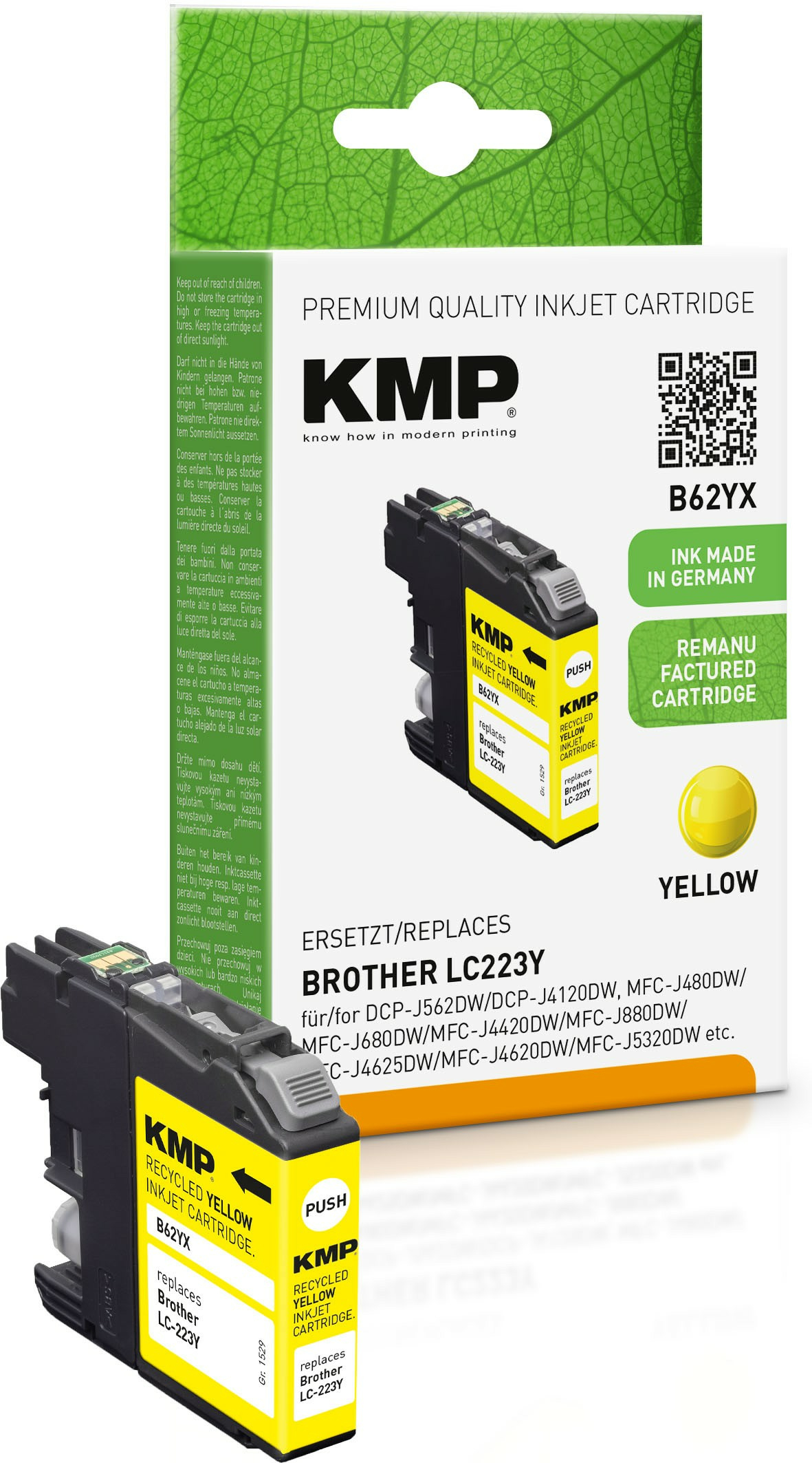 KMP B62YX - 5.9 ml - Gelb - kompatibel - Tintenpatrone (Alternative zu: Brother LC-223Y), Ansicht 3