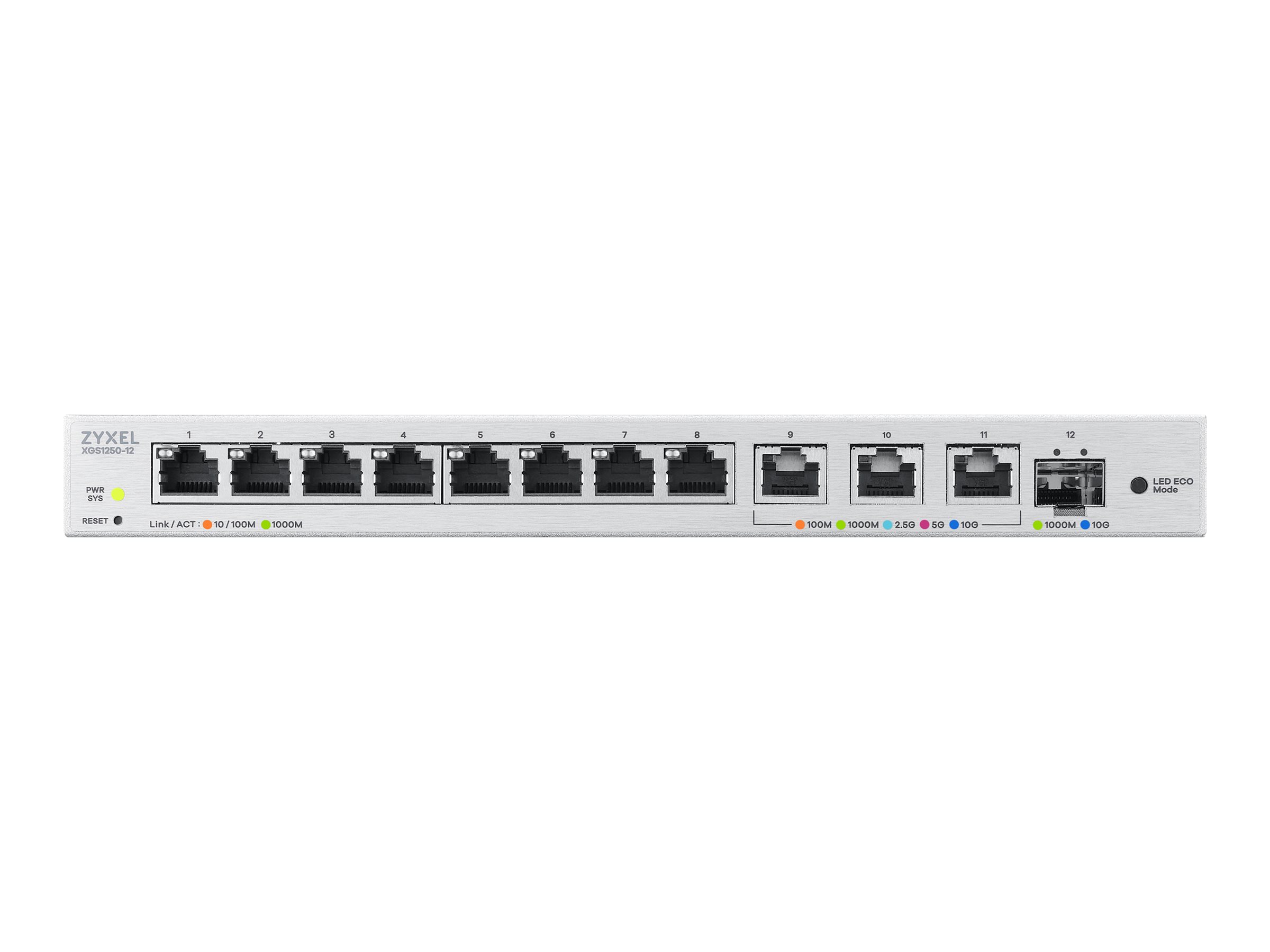 ZyXEL XGS1250-12 - Switch - managed - 8 x 10/100/1000 + 3 x 1/2.5/5/10GBase-T + 1 x 1 Gigabit / 10 Gigabit SFP+
