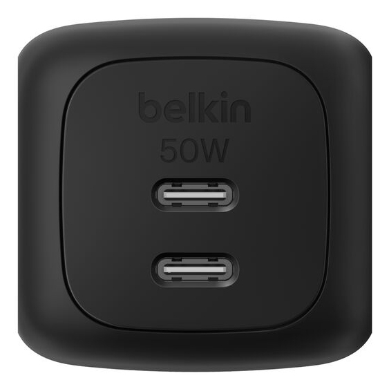 Belkin BoostCharge Pro - Netzteil - GaN - 50 Watt - Fast Charge, PD 3.1/PPS - 2 Ausgabeanschlussstellen (2 x USB-C) - Schwarz, Ansicht 3