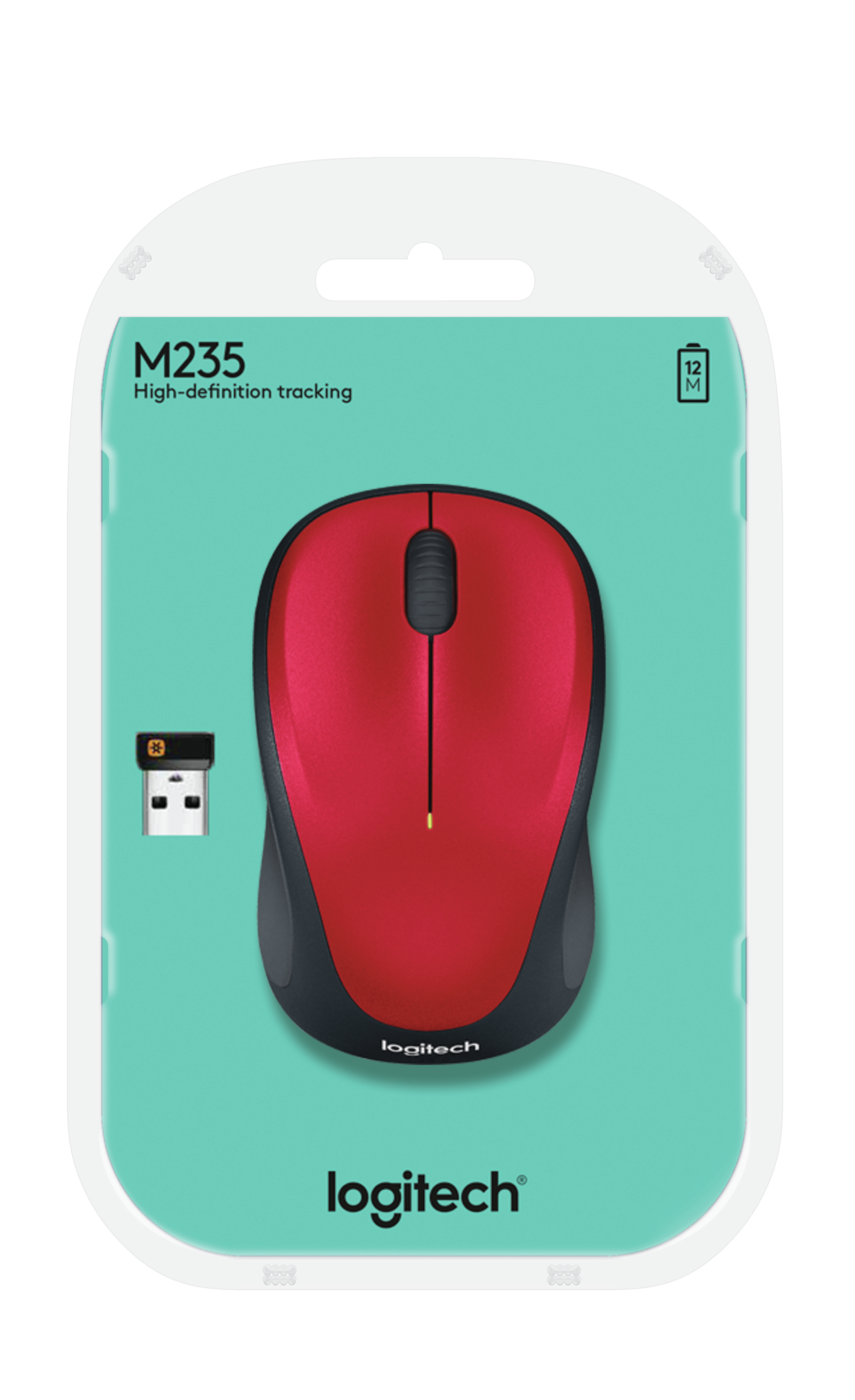 Logitech M235 - 2nd Generation - Maus - rechts- und linkshändig - optisch - kabellos - 2.4 GHz - Rot, Ansicht 2