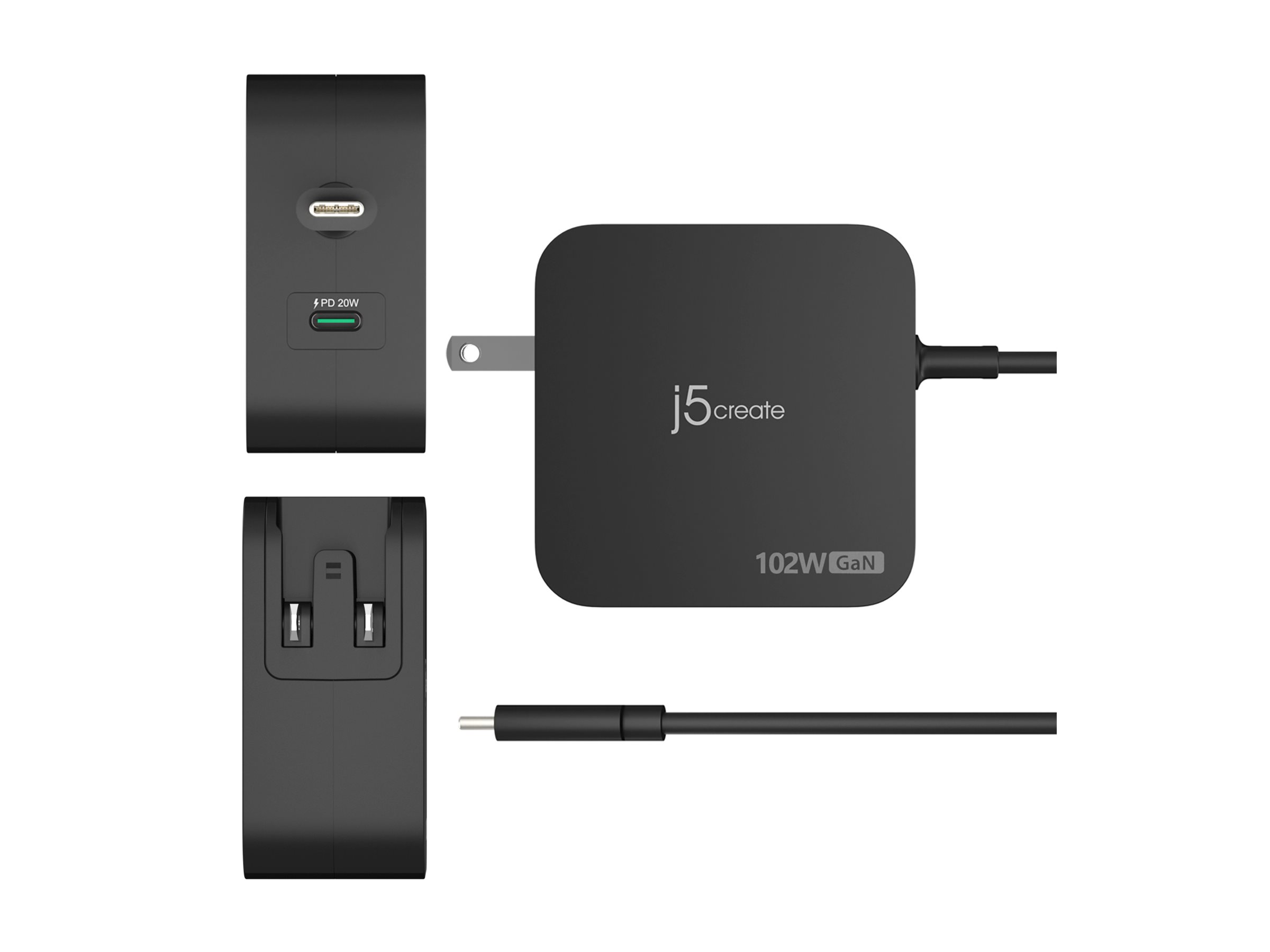 j5create JUP25102V - Netzteil - GaN - 102 Watt - PD 3.0, Smart IC - 2 Ausgabeanschlussstellen (24 pin USB-C), Ansicht 4