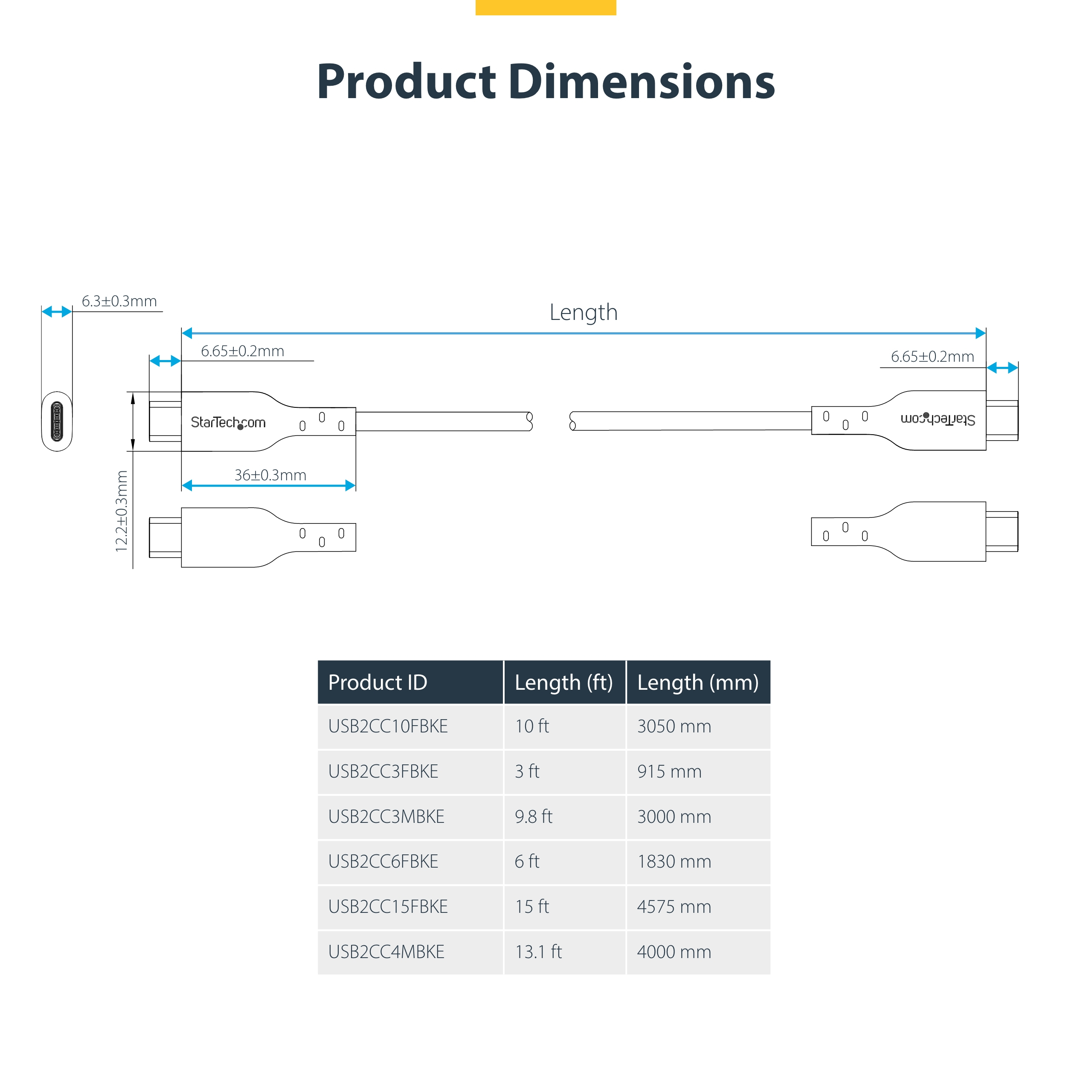StarTech.com 13ft (4m) USB-C Charging Cable, USB C Cable, 60W 3A PD - USB-Kabel - 24 pin USB-C (M), Ansicht 2