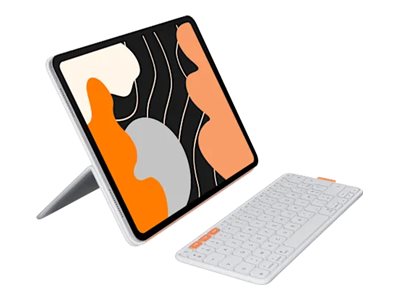 Logitech Flip Folio - Tastatur und Foliohülle - full size - kabellos - Bluetooth 5.1 LE - AZERTY - Französisch - Pale Gray - für Apple 13-inch iPad Air (M2, M3)
