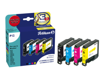 Pelikan P12 - 4er-Pack - Schwarz Gelb Cyan Magenta - kompatibel - Tintenpatrone (Alternative zu Brother LC1000BK Brother LC1000C Brother LC1000m Brother LC1000Y)
