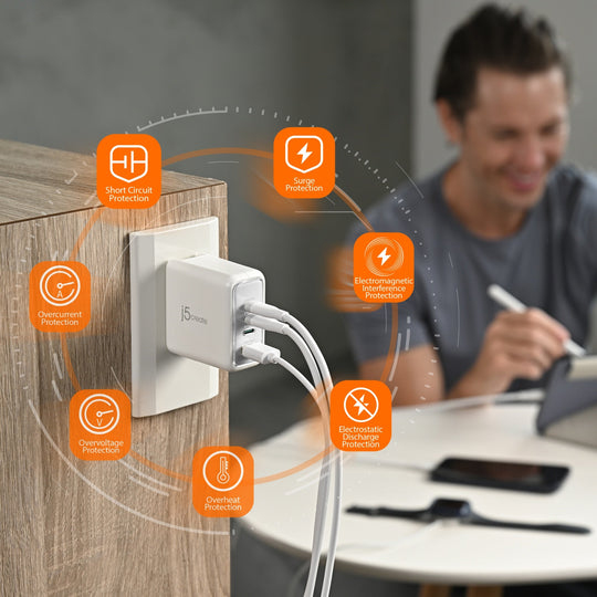 j5create JUP4370EF-N - Netzteil - 70 Watt - PD 2.0, PD 3.0, QC - 4 Ausgabeanschlussstellen (3 x USB-C, USB), Ansicht 2