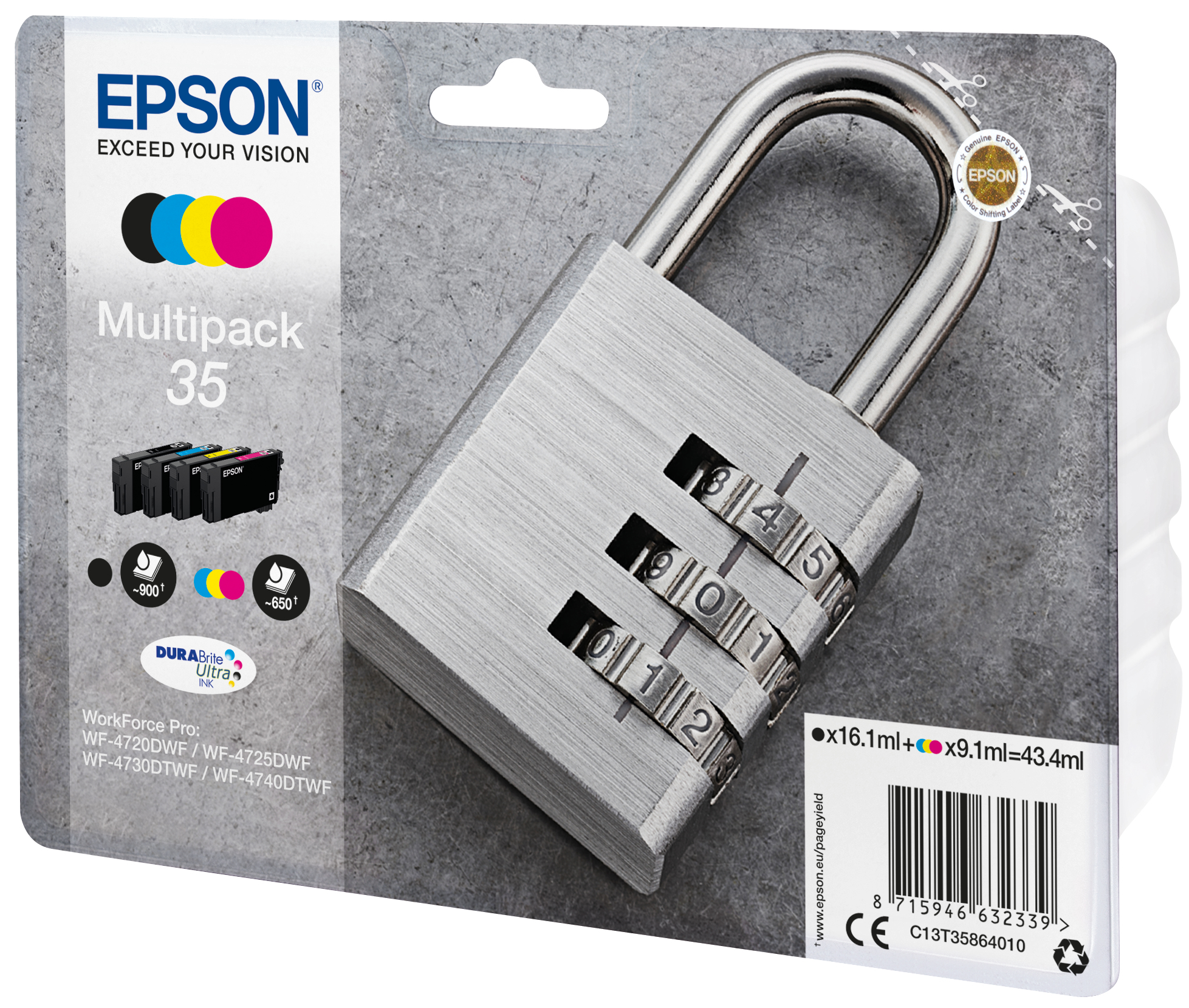 Epson Padlock Multipack 4-colours 35 DURABrite Ultra Ink - Standardertrag - Tinte auf Pigmentbasis - 16,1 ml - 9,1 ml - 1 Stück(e) - Multipack