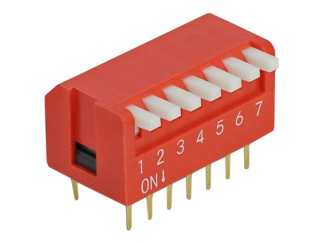 Delock DIP flip switch piano 7-digit 2.54 mm pitch THT vertical - DIP-Schalter - Rot (Packung mit 5)