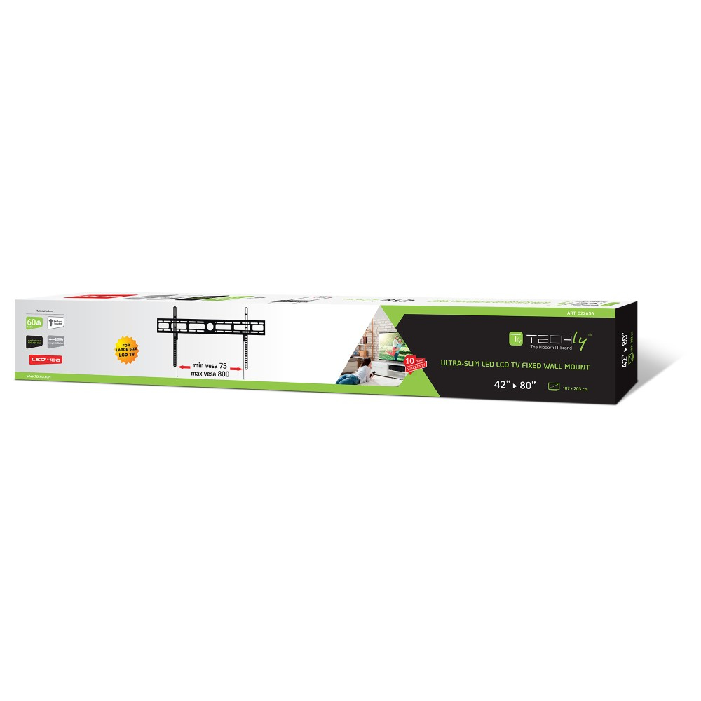 Techly Klammer - Ultra-dünn - für LCD TV - Schwarz - Bildschirmgröße: 107-203 cm (42-80), Ansicht 2