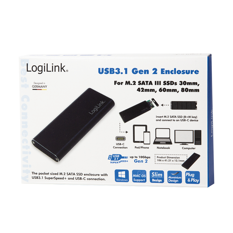 LogiLink Speichergehäuse - M.2 - M.2 Card - USB 3.1 (Gen 2), Ansicht 3