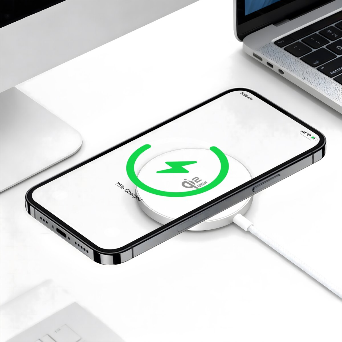 4smarts Kabelloses Lade-Set Qi2/MagSafe-kompa weiß 541708, Ansicht 4