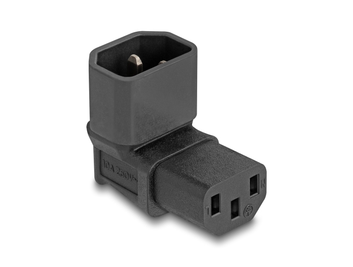 Delock Netzteil - power IEC 60320 C13 zu IEC 60320 C14 - 250 V - 10 A - 90°-Stecker - Schwarz, Ansicht 2