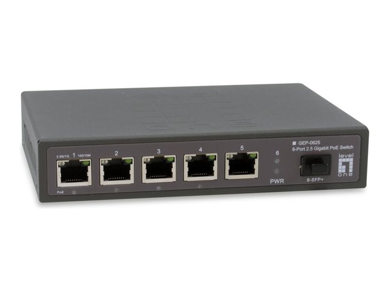LevelOne GEP-0625 - Switch - 802.3af/at/bt - 5 x 100/1000/2.5G + 1 x 10 Gigabit SFP+ (Uplink)