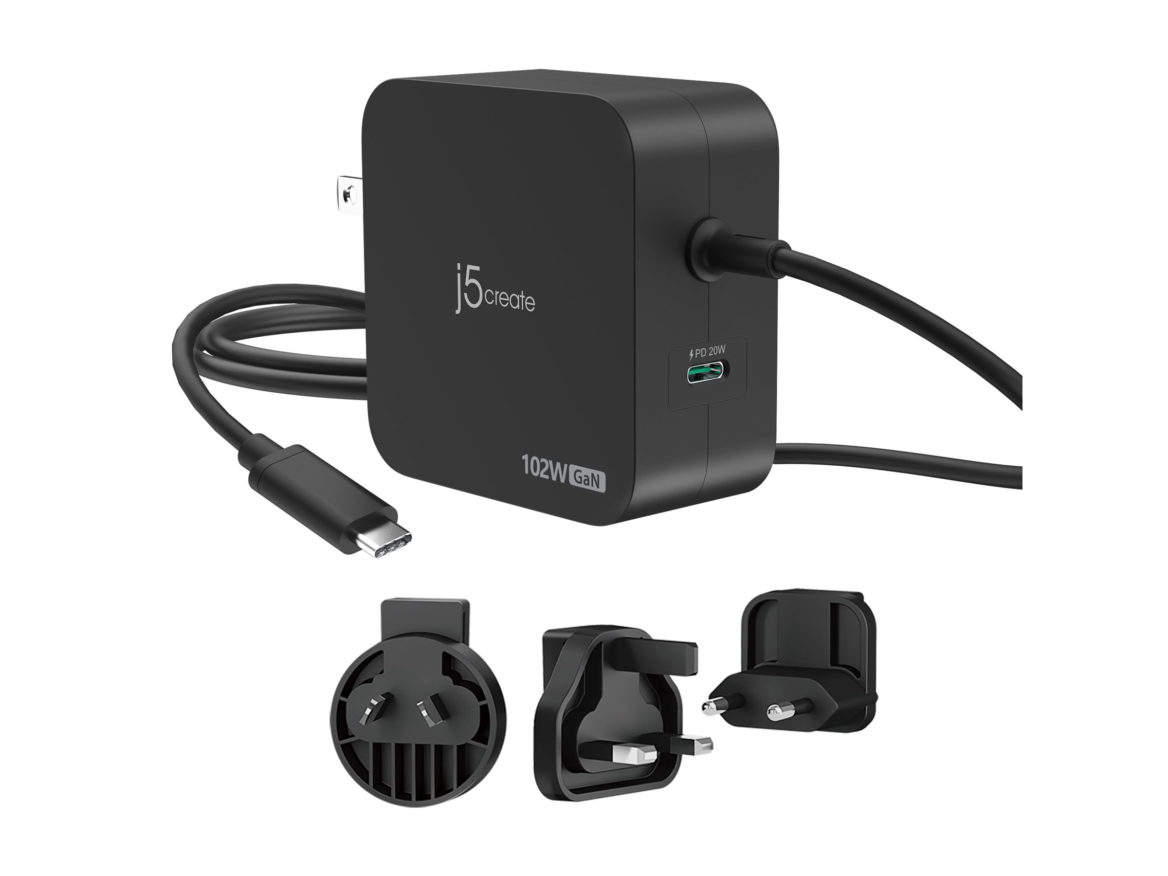 j5create JUP25102V - Netzteil - GaN - 102 Watt - PD 3.0, Smart IC - 2 Ausgabeanschlussstellen (24 pin USB-C), Ansicht 3