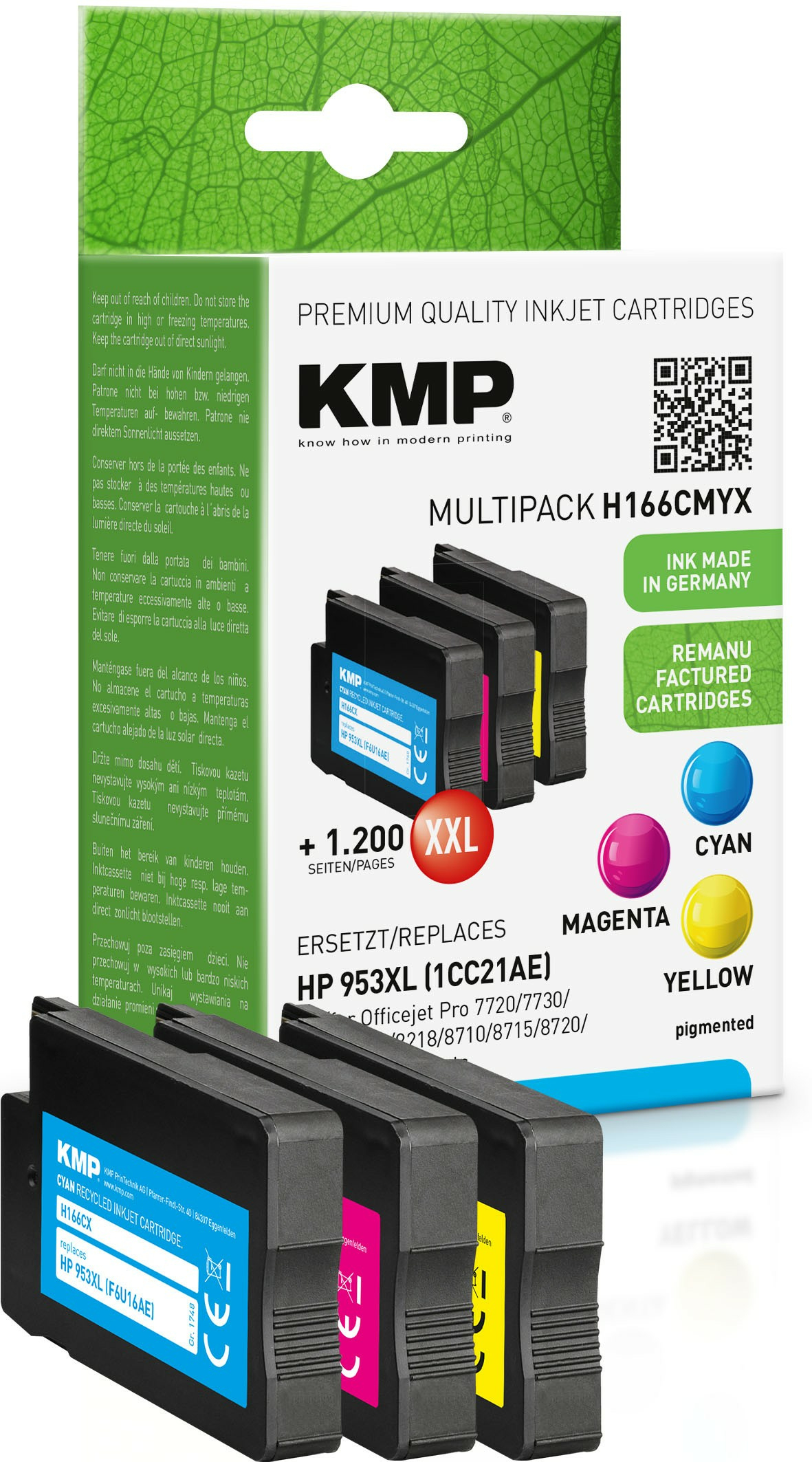 KMP MULTIPACK H166CMYX - 3er-Pack - Hohe Ergiebigkeit - Gelb, Cyan, Magenta - kompatibel - Tintenpatrone, Ansicht 3