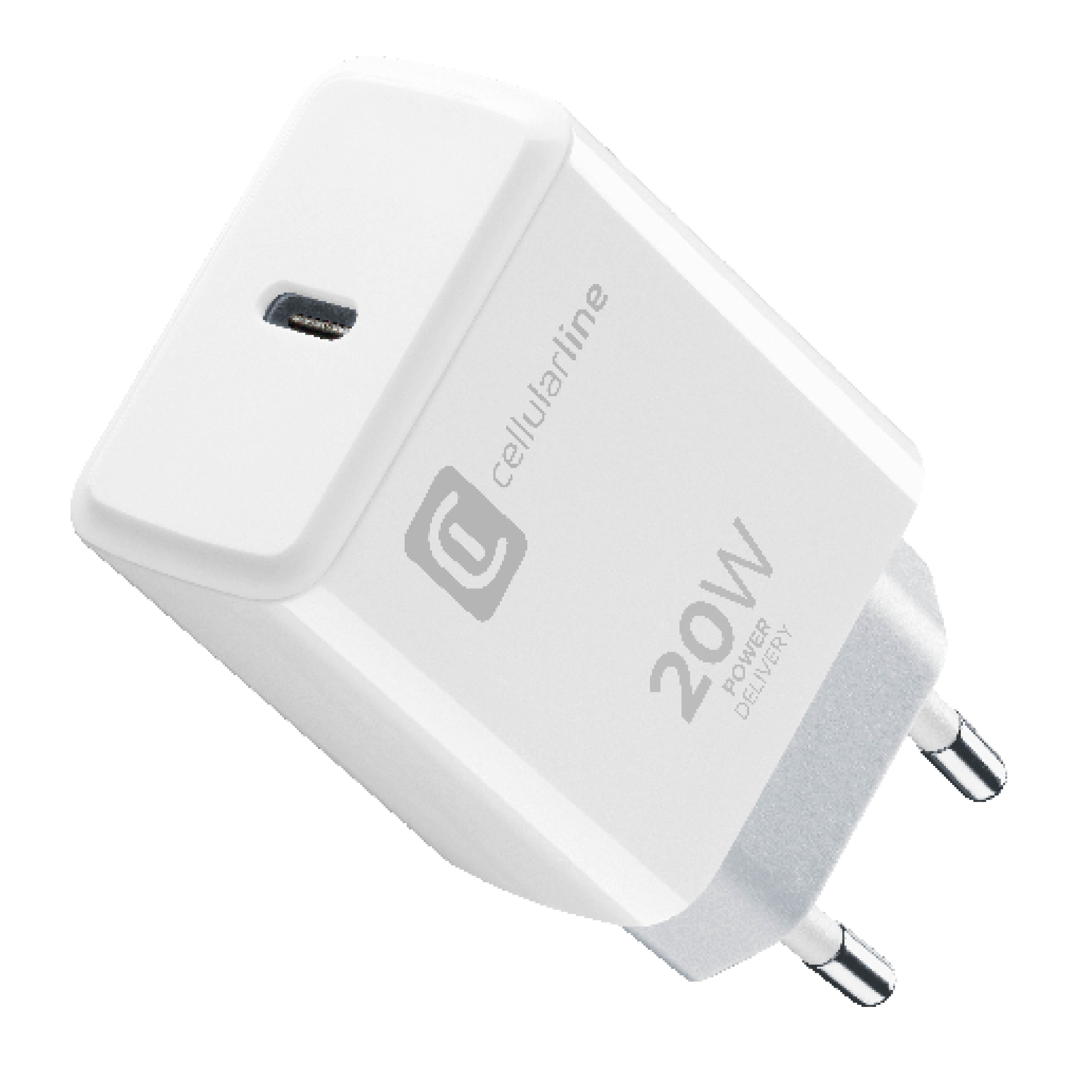 Cellularline Netzladegerät USB-C 20 W zum Aufladen von iPhone 8 und späteren Modellen - AC - 12 V - Weiß, Ansicht 2