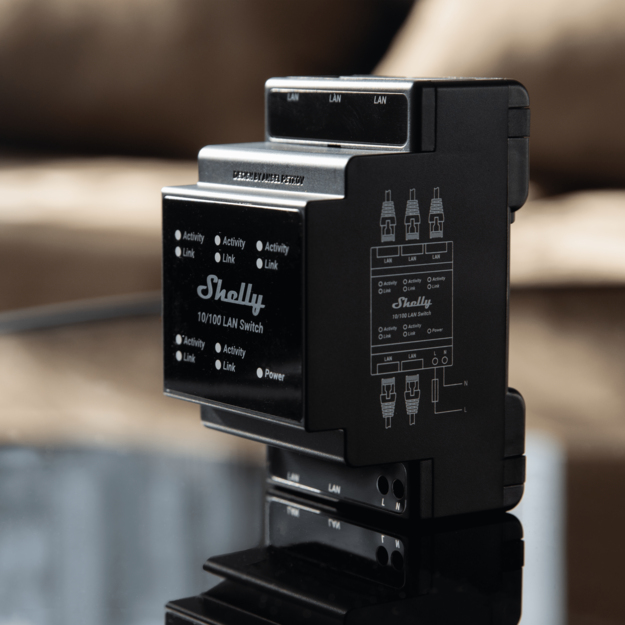 Shelly · Hutschiene·LAN Switch· 5 Ports· 10/100 Mbit - Switch - 0,1 Gbps, Ansicht 3