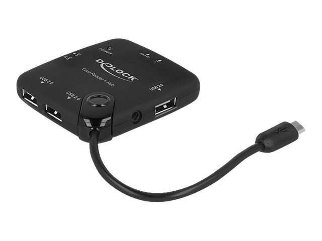 Delock Micro USB OTG Card Reader + 3 port USB Hub - Kartenleser (MS, MS PRO, MMC, SD, MS Duo, MS PRO Duo, RS-MMC, TransFlash, microSD, MMCmicro, SDHC, MS Micro, microSDHC, SDXC, microSDXC, MS PRO-HG) - USB
