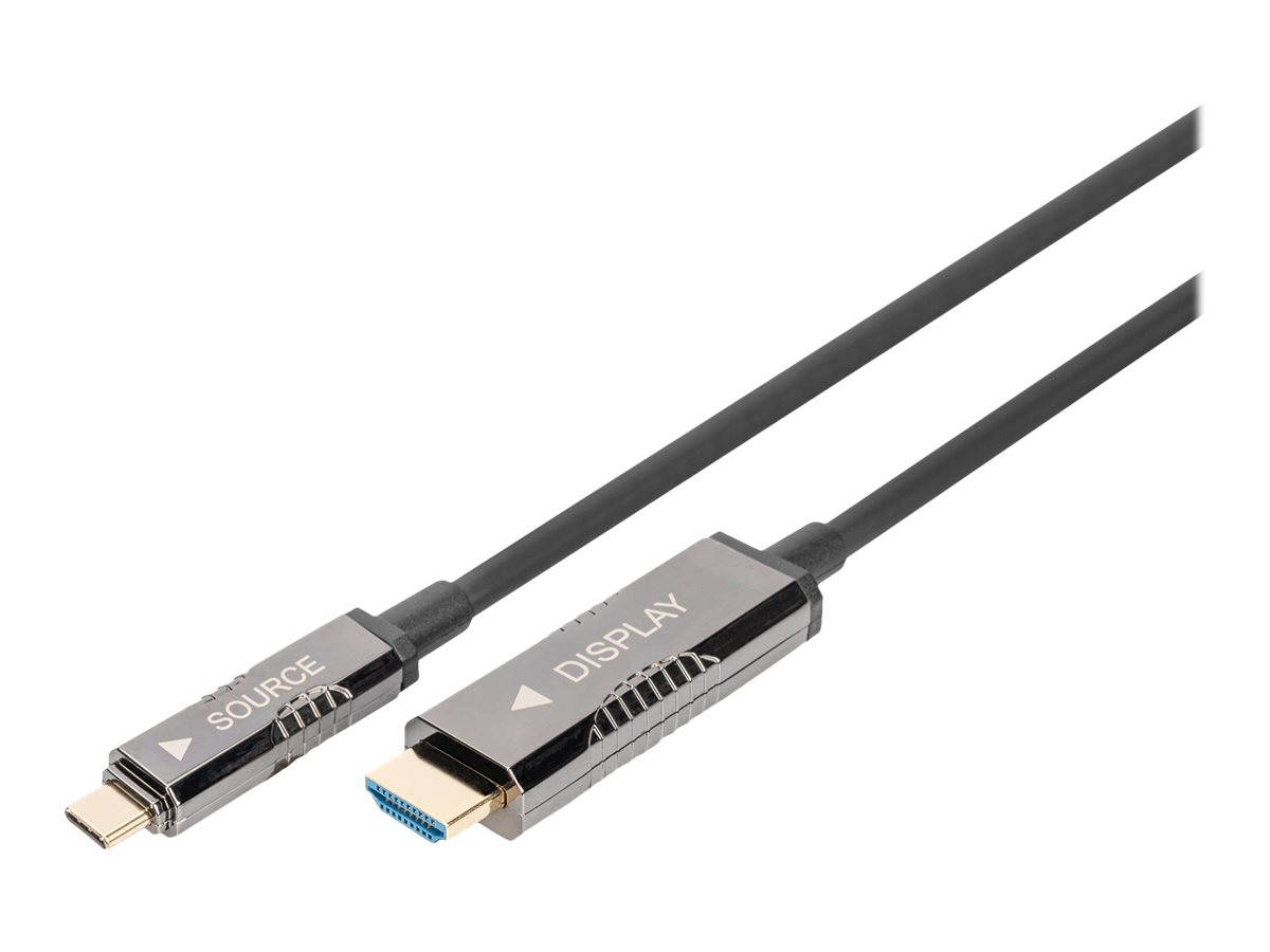 DIGITUS Adapterkabel - 24 pin USB-C männlich zu HDMI männlich - 10 m - Hybrid KupferKohlefaser - Active Optical Cable (AOC)