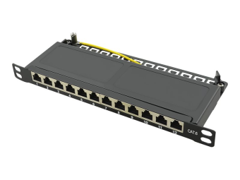 LogiLink Patch Panel - Rack montierbar - CAT 6 - STP - RJ-45 X 12 - Schwarz RAL 9005 - 0.5U - 25.4 cm (10)