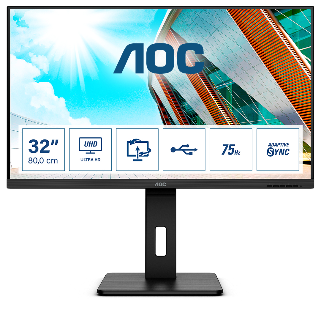 AOC P2 U32P2 - 80 cm (31.5 Zoll) - 3840 x 2160 Pixel - 4K Ultra HD - LED - 4 ms - Schwarz