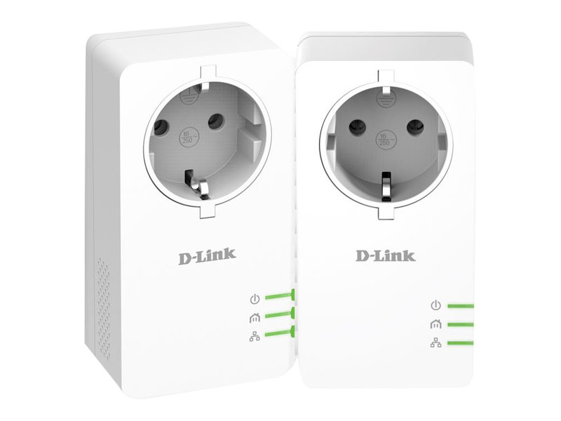 D-Link PowerLine AV2 1000 HD Gigabit Passthrough Kit DHP-P601AV - Powerline Adapterkit - GigE, HomePlug AV (HPAV) 2.0, IEEE 1901 - an Wandsteckdose anschließbar