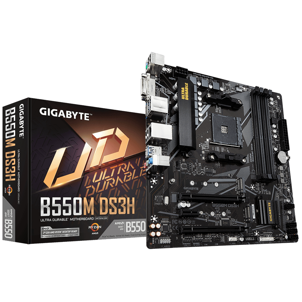 Gigabyte B550M DS3H - AMD - Socket AM4 - AMD Ryzen 3 3rd Gen - 3rd Generation AMD Ryzen 5 - 3rd Generation AMD Ryzen 7 -