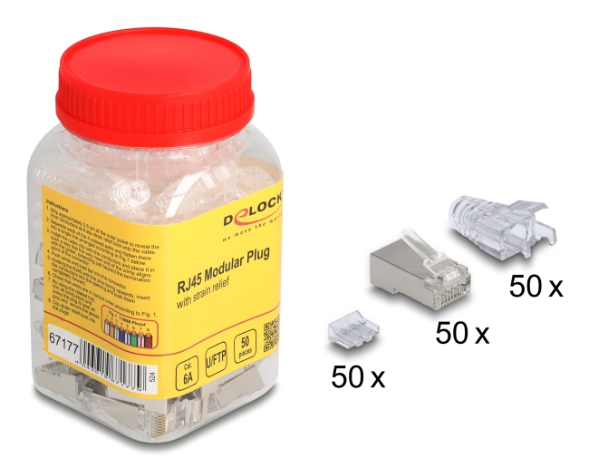 Delock RJ45 Modularer Stecker Cat.6A mit Knickschutztülle transparent 50er, Ansicht 2