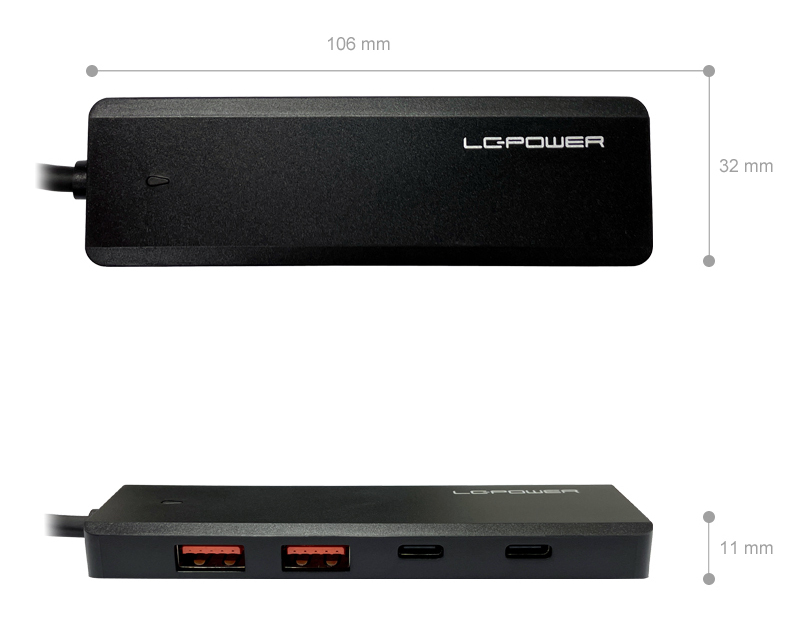 LC-Power LC-Hub-U3-4-c 2xUSBA 1XUSB-c Black retail, Ansicht 3