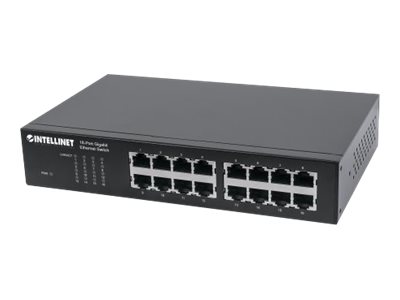 Intellinet 16-Port Gigabit Ethernet Switch, 16-Port RJ45 10/100/1000 Mbps, IEEE 802.3az Energy Efficient Ethernet, Desktop, 19" Rackmount
