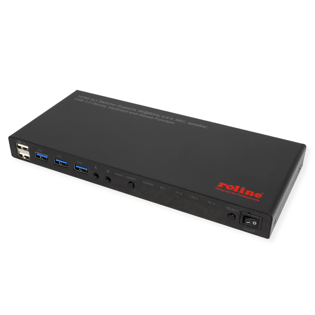 ROLINE KVM Switch 4fach USB+ HDMI 4K60+ 3xUSB Audio - KVM-Umschalter - KVM-Umschalter - 3-Port