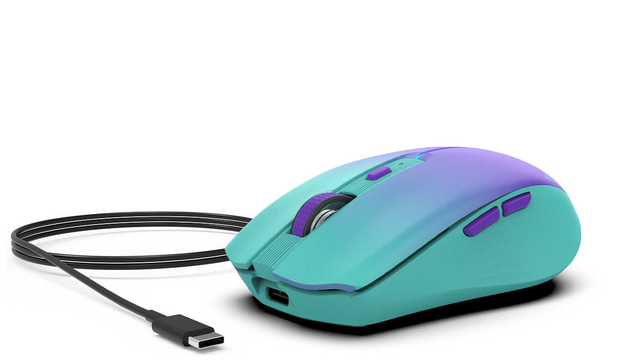 INCA IWM-511RM - rechts - Optisch - RF Wireless + Bluetooth + USB Type-C - 1600 DPI - Grün - Violett, Ansicht 3