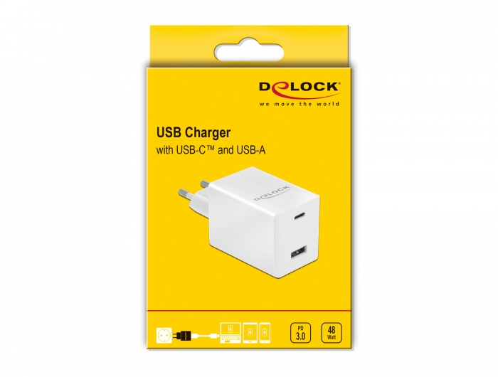 Delock Netzteil - 48 Watt - 3 A - Fast Charge, PD 3.0 - 2 Ausgabeanschlussstellen (USB, 24 pin USB-C), Ansicht 4