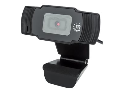 Manhattan USB Webcam, Two Megapixels, 1080p Full HD, USB-A, Integrated Microphone, Adjustable Clip Base, 30 frame per second, Black, Box