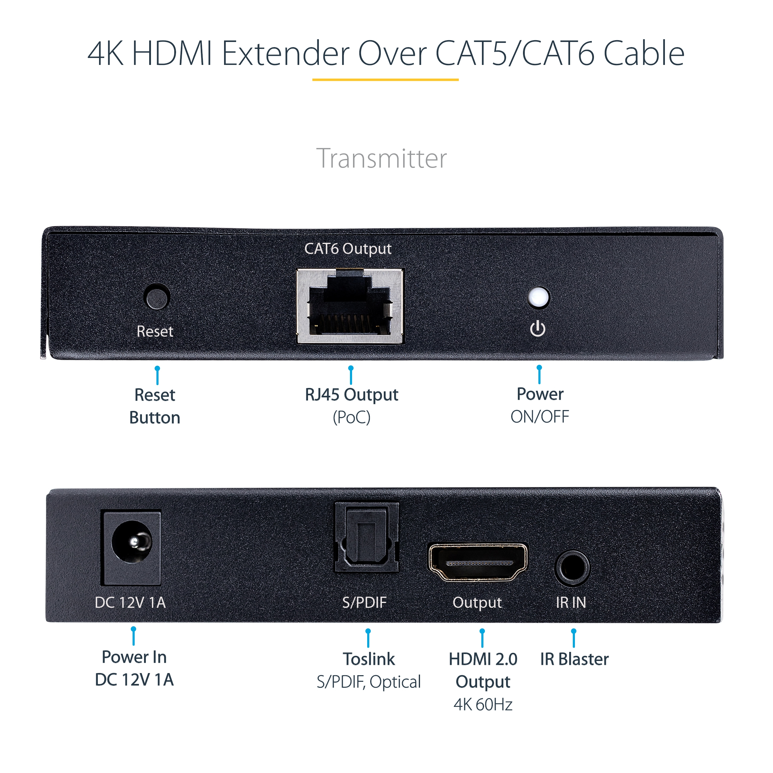StarTech.com 4K HDMI Extender Over CAT5/CAT6 Cable, 4K 60Hz HDR Video Extender, Up to 230ft (70m), Ansicht 2