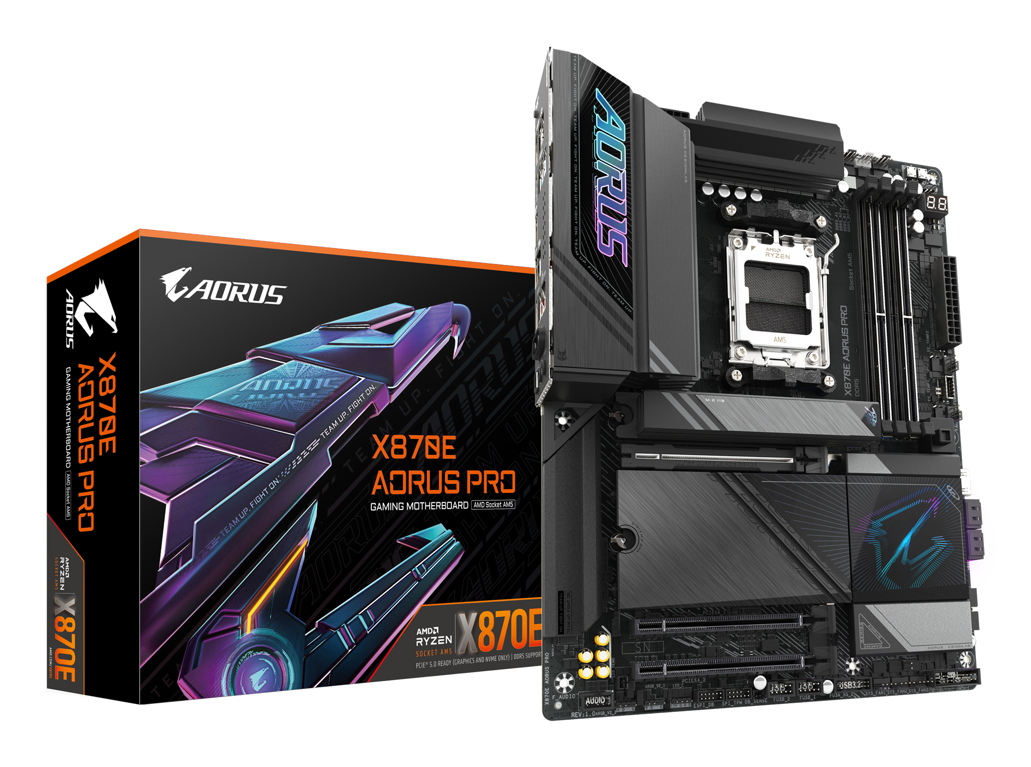 Gigabyte AORUS X870E PRO - Motherboard - ATX - Socket AM5 - AMD X870E Chipsatz - USB-C 3.2 Gen 2x2, USB4, USB 3.2 Gen 1, Ansicht 3